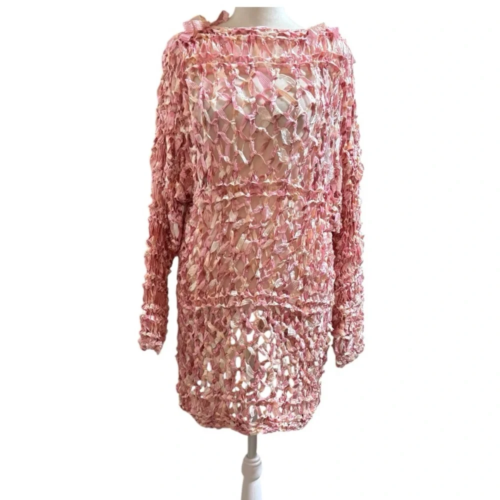 Hand knit with large needles, draped tunic / dress / beach coverup, NWOT